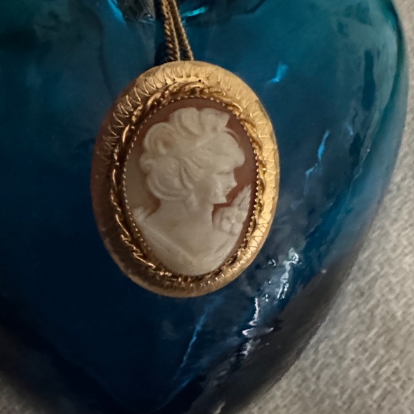 Jewelry - Gold and Cream Cameo Broach with chain